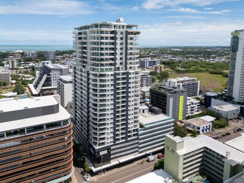 an aerial view of a city with tall buildings at Mantra Pandanas in Darwin
