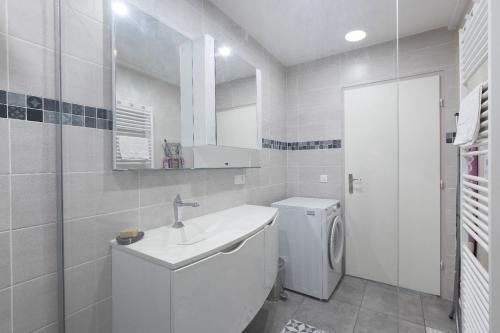 a white bathroom with a sink and a washing machine at Au coeur des Alpes 4 in La Roche-sur-Foron