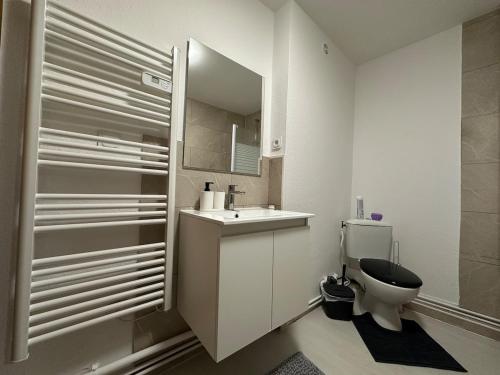 a white bathroom with a toilet and a sink at Le Cocon Cathédrale in Metz