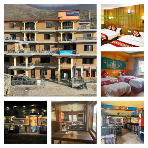 a collage of four pictures of a hotel at Hotel Grand Shambala in Muktināth