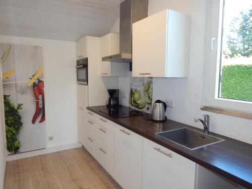 Η κουζίνα ή μικρή κουζίνα στο Wunderschoenes-freistehendes-Ferienhaus-an-der-See-Sauna-Strand-Yachthafen-WLAN