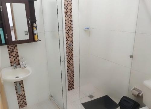 un baño con ducha y lavabo en El Roble, en San Carlos