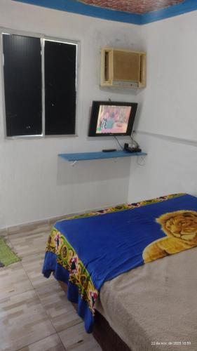 a bedroom with a bed and a tv on a wall at Vila Sol & Mar Gaibu PE in Cabo de Santo Agostinho