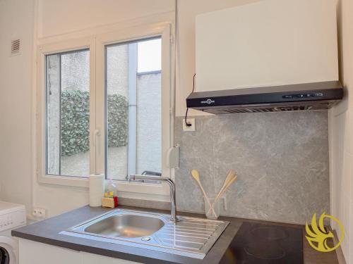 a kitchen with a sink and a window at Le Spacieux, Gare et Centre, Idéal Pro in Saint-Quentin