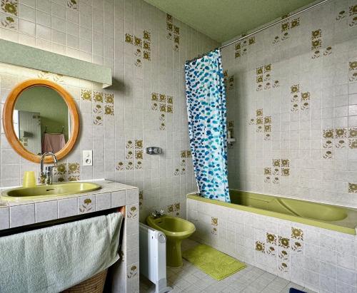 een badkamer met een wastafel, een bad en een toilet bij Chez Francine et Auguste in Le Puy en Velay