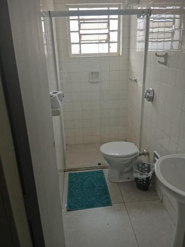 a bathroom with a shower and a toilet and a sink at ALVORADA PALACE HOTEL in Bauru