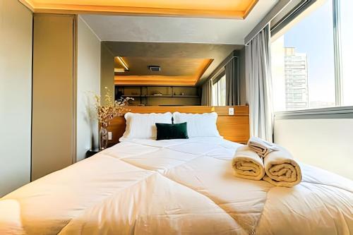 Postel nebo postele na pokoji v ubytování DFARIA905 - Ap Luxo c vaga Prox Ibirapuera Metrô e Hospitais