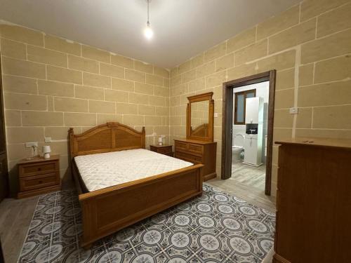 萨奈特Spacious Bright Apt With billiard Table and Terrace的一间卧室配有一张床和镜子