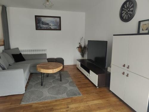 a living room with a couch and a table at Apartament Graniczna in Bieniewice