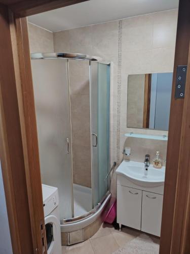 a bathroom with a shower and a sink at Sicilija apartment in Podgorica