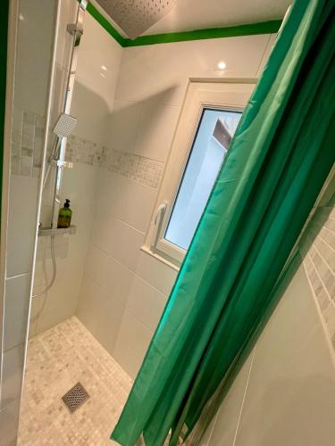 a bathroom with a shower and a window at Studio cosy, proche Bordeaux et fleuve in Lormont