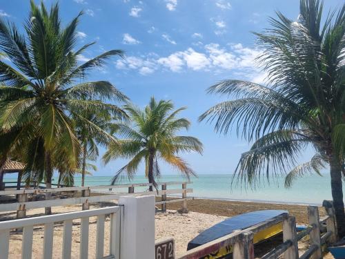 een strand met palmbomen en de oceaan bij Casabeiramaritamaracá in Itamaracá