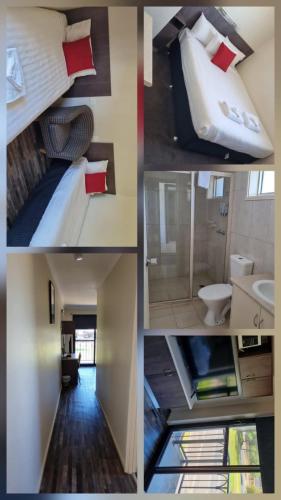 a collage of four pictures of a hotel room at Boulevard Motor Inn Mildura in Mildura