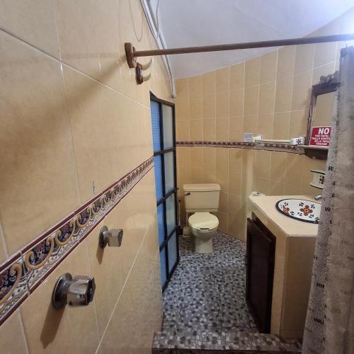 a small bathroom with a toilet and a sink at tamasopo y sus rios in Tambaca
