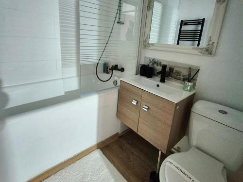 een badkamer met toilet, wastafel en bad bij COQUETTE 2-Dormitoare in Baia Mare