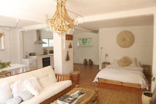 un salon avec un canapé et un lit dans l'établissement Villa Saint George Byron Hinterland, à Clunes