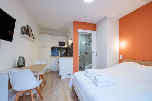 Η κουζίνα ή μικρή κουζίνα στο Studio rez de chaussée avec terrasse centre thermal et touristique - Casa Amnéville