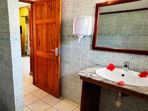 a bathroom with a sink and a mirror at Relax in Paradise in Victoria