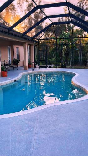 a large swimming pool with a pergola over it at Quiet Naples retreat suite with pool - 1 or 2 bedrooms in Naples