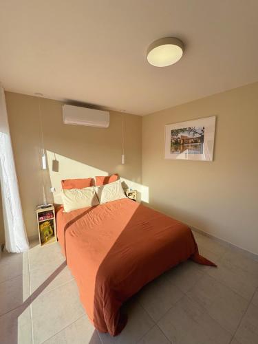 Postel nebo postele na pokoji v ubytování Chambre climatisée et salle de bain privatives, parking