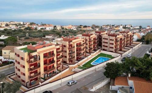an aerial view of a city with buildings at Apartment with terrace in Vinarós