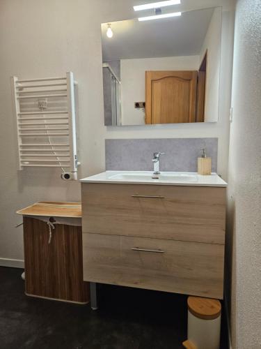 a bathroom with a sink and a mirror at Le Nomézia in Ax-les-Thermes