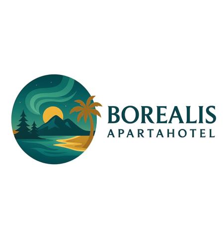 a tropical paradise with a palm tree and a beach at Borealis Apartahotel Tolú in Tolú