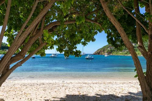 a view of a beach with boats in the water at Pond Bay Paradise Villa Ocean Views Beach and Kayaks in Monte