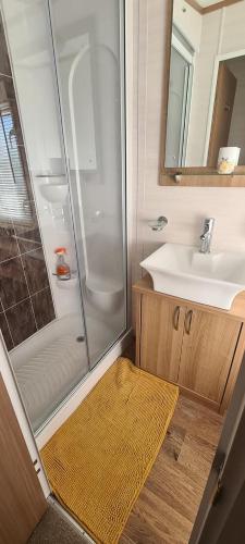 a bathroom with a shower and a sink at Carnaby Rosedale in Crowle