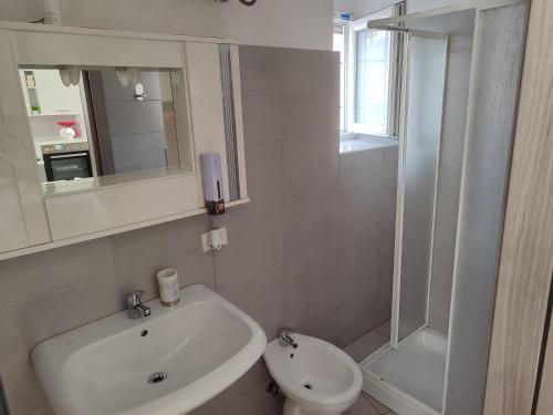 a bathroom with a sink and a toilet and a shower at Al civico 14 in Foggia