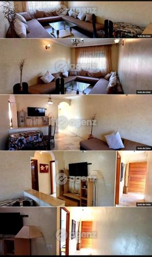 un collage de tres fotos de una sala de estar en Resedence lettoral, en Mohammedia