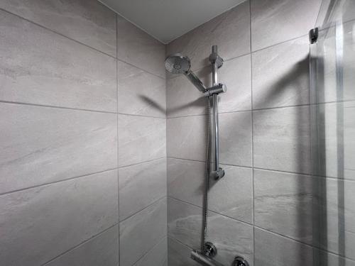 a shower with a shower head in a bathroom at The Bluebird B&B III in Central Station