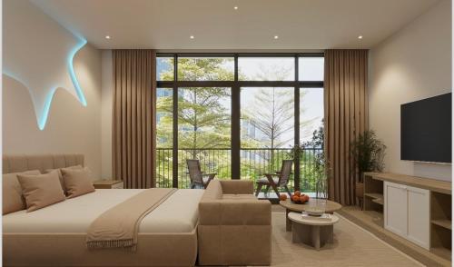 Ένα ή περισσότερα κρεβάτια σε δωμάτιο στο Grand Central Hotel- Vinhomes Ocean Park 3