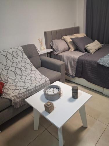 a living room with a couch and a coffee table at Excellent Monoambiente in Santos Lugares