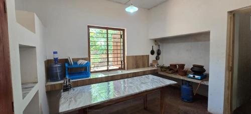 阿努拉德普勒Nature's Touch Villa的厨房配有柜台和窗户。