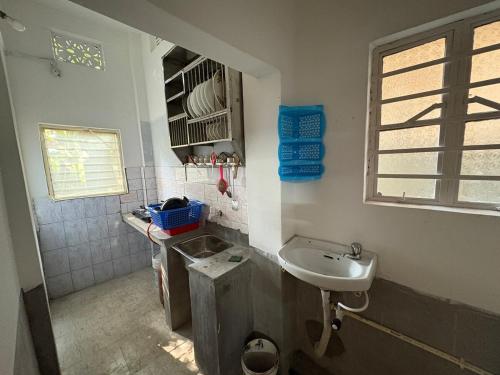 西里古里The Indoor Retreat的带水槽和窗户的小浴室