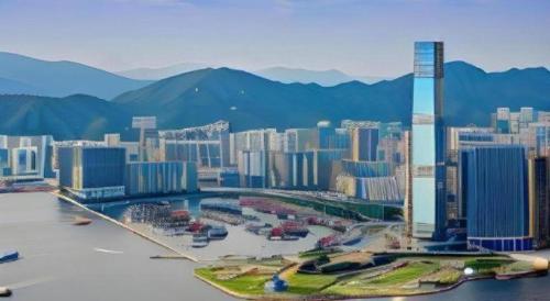 an aerial view of a city with skyscrapers at Metroplace Olympic in Hong Kong