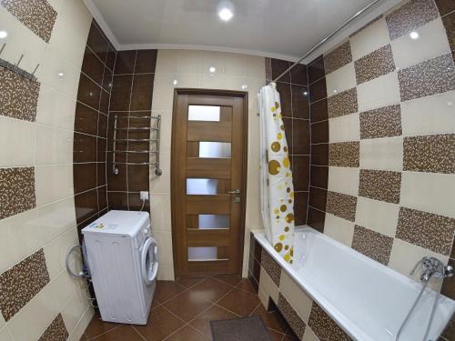 ヴィーンヌィツャにあるNaberezhnaya Roshenのトイレとシャワー付きのバスルーム