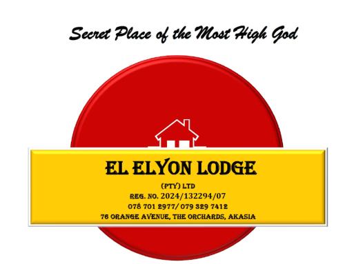 a red and yellow label with a house on it at El Elyon Lodge in Pretoria