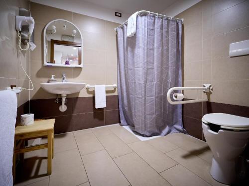 a bathroom with a shower and a toilet and a sink at L'Archetto in Cremona