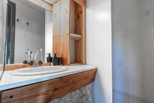 SorgeatLa Bergère - Proche Ax‑les‑Thermes的浴室里有洗手池和镜子