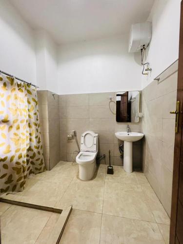 a bathroom with a toilet and a sink at Mkunazini Heritage Center in Zanzibar City