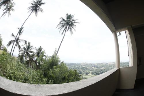 a view of palm trees from a room with a window at Cirute' Talwatte, Kandy in Kandy