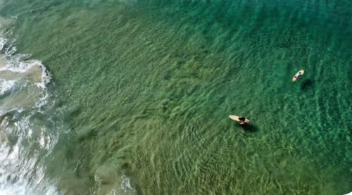 eine Draufsicht auf zwei Menschen, die im Meer schwimmen in der Unterkunft Luxury Coastal Private Villa in Peregian Beach