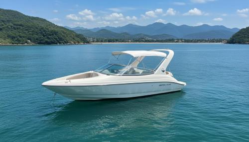 un barco blanco flotando sobre un cuerpo de agua en Flamboyant Boat, en Ubatuba