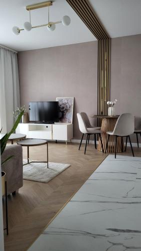 TV a/nebo společenská místnost v ubytování Apartament Lilly & Tilly free parking podziemny