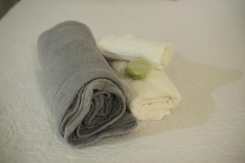 a towel sitting on top of a bed at Espaço Nilci Costa in Angra dos Reis