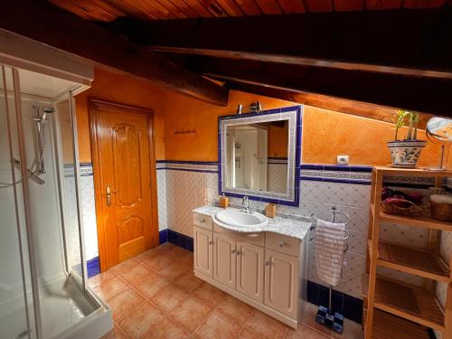 une salle de bain avec un lavabo et un miroir dans l'établissement BILBO Near ático rural con terraza, à Basauri