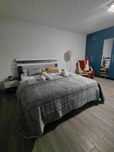 un dormitorio con una cama grande en una habitación en Garsoniera Mihaela, en Craiova