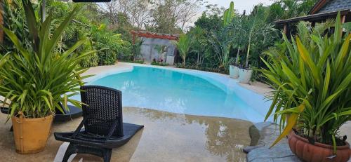 Una piscina en un patio con plantas en Villas Boutique Antheia, en La Orilla